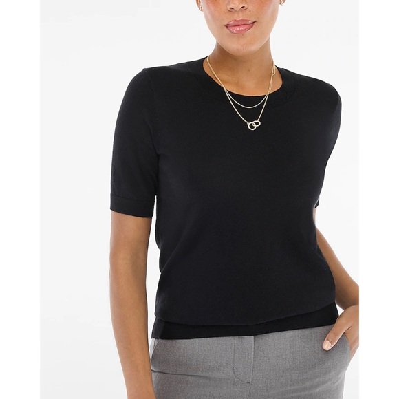 J CREW Short Sleeve Cotton Crew Neck Teddie Sweater MEDIUM Black - Picture 6 of 8